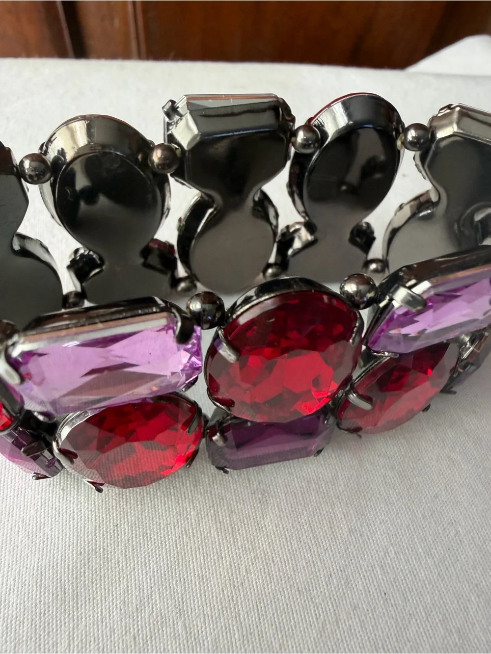 Red Purple Faceted Crystal Statement Stretch Bracelet Chunky Oversized